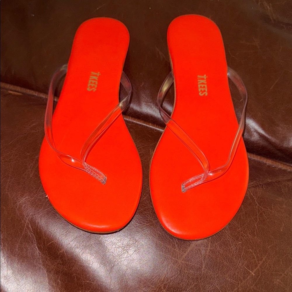 TKEES Vibrant orange Sandals with Clear Straps